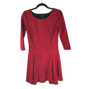 Jack Red & Black Floral Print Dress Mini Jacquard A Line 3/4 Sleeve Size 4